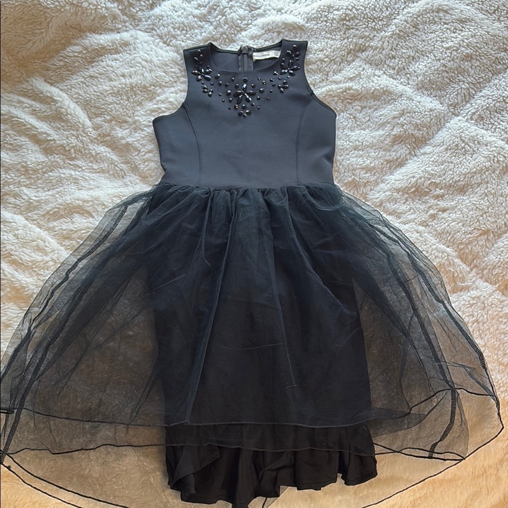 Abercrombie Girls Black Jeweled Halter Top and Tulle Flare Dress